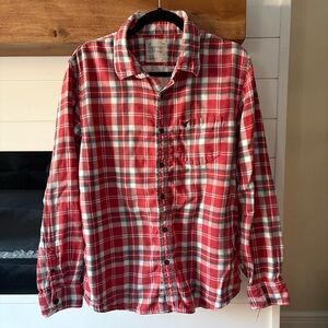 American Eagle Distressed Red Plaid Flannel Button Down Shirt Men’s XL